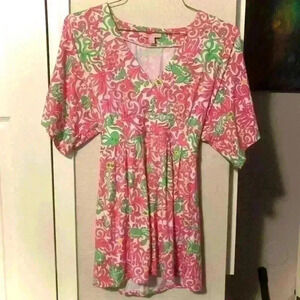 Lilly Pulitzer V-Neck Pink Green Tie-Waist Crab Octopus Money Tunic Dress